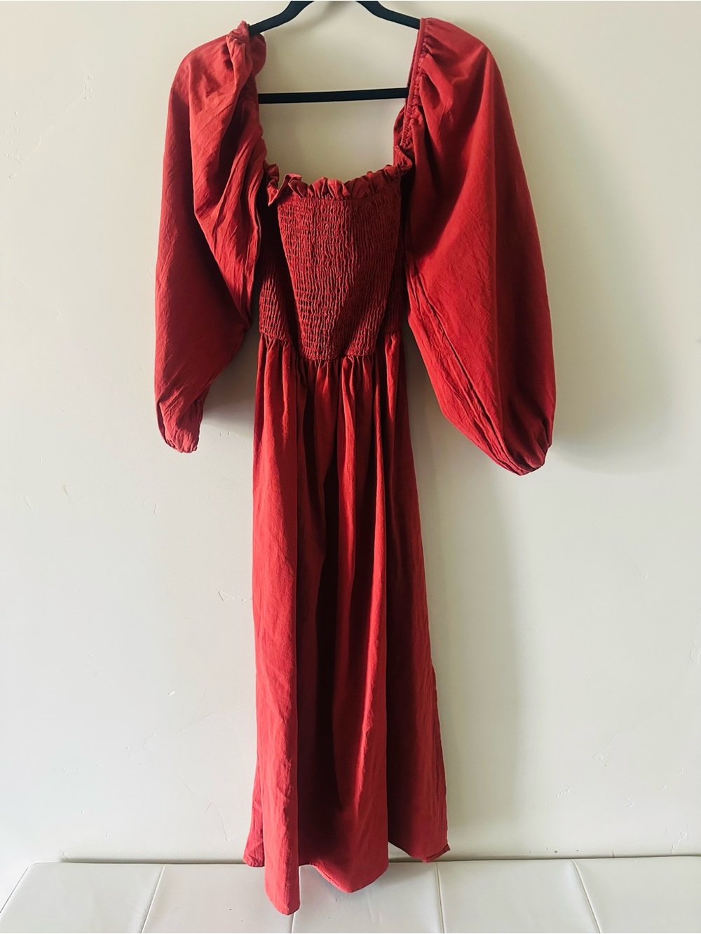 Nordstrom Red Midi Dress with Puff Sleeves